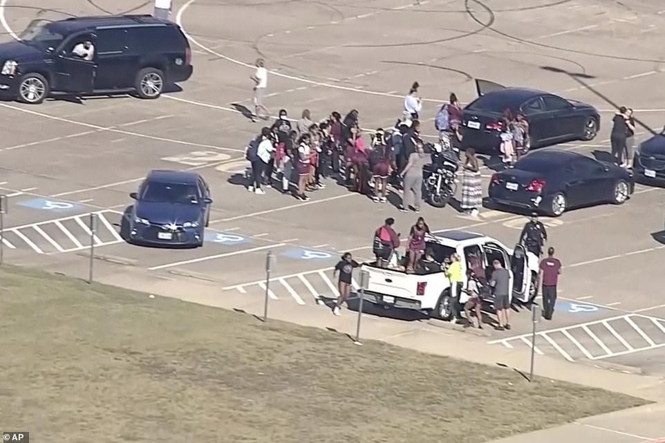 The image above shows students evacuating Timberview High School in Arlington, Texas on Wednesday