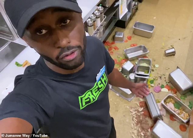 He would even talk about the crimes as he performed them in the videos. Jumanne said in one clip: 'All of the food - I'm going to basically just vandalize it and then I'm going to go in the drawer and I'm going to take the money, put it in my pocket'