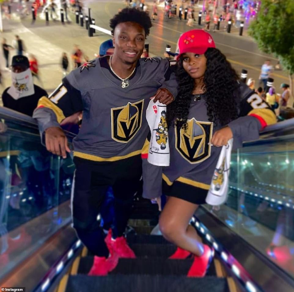 Henry Ruggs III and his girlfriend Kiara Washington (right) are pictured outside an NHL game