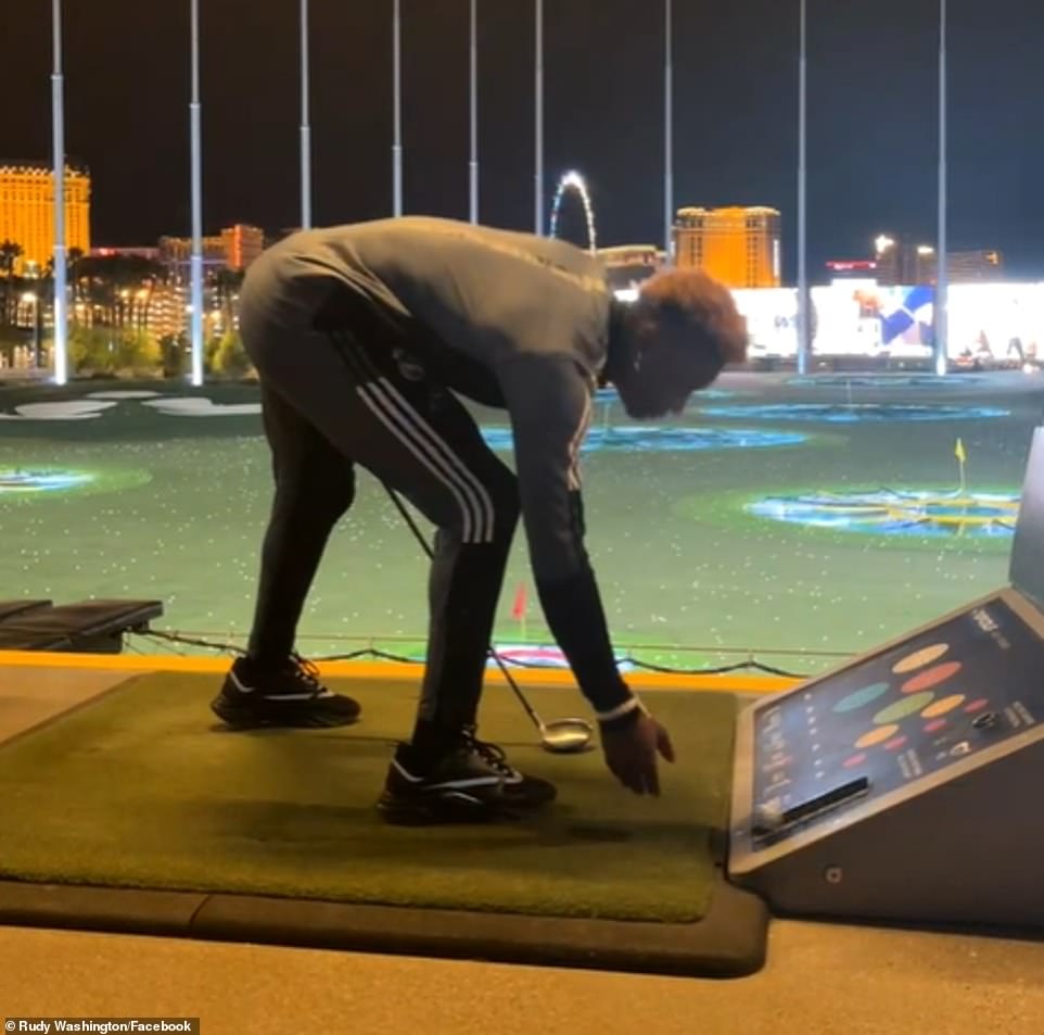 The social media video shows Ruggs, 22, (pictured) taking swings at TopGolf in Las Vegas while his girlfriend, Rudy Washington, records him