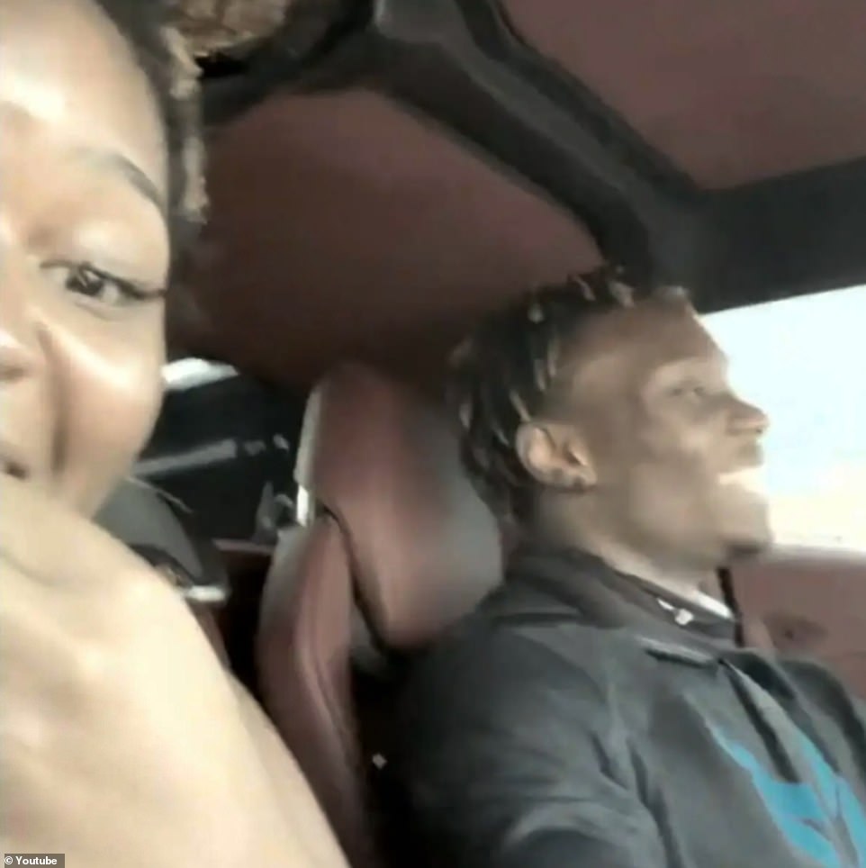 In the video, an overjoyed Ruggs likens his car to a 'rocket' as he hits the gas pedal, causing Washington to drop her phone and tell her boyfriend to take her back home